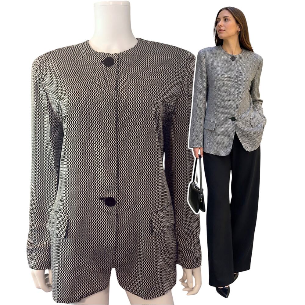 Vintage Emanuel Ungaro Minimalist Blazer Jacket Sz 8 /42 Black White Checker Mod